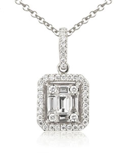 .49 ct. t.w. Baguette and Round Diamond Rectangular Pendant Necklace in 18kt White Gold