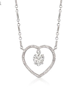 C. 1980 Vintage .65ct Diamond Open-Space Heart Necklace, Gold