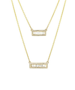 .67 ct. t.w. Round and Baguette Diamond Double-Bar Necklace in 14kt Yellow Gold