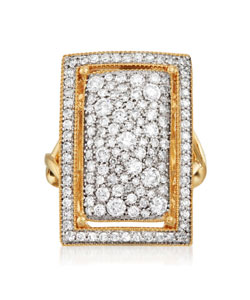 1.52 ct. t.w. Pave Diamond Rectangular Ring in 14kt Yellow Gold