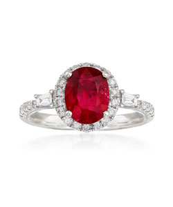 1.60 Carat Ruby and .50 ct. t.w. Diamond Ring in 18kt White Gold