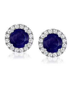 1.70ct t.w. Sapphire, .32ct t.w. Diamond Stud Earrings in 14kt White Gold