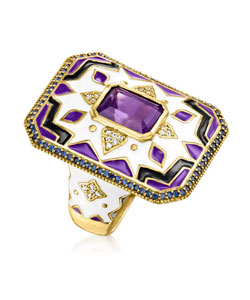 2.40 Carat Amethyst and .60 ct. t.w. Multi-Gemstone Ring with Multicolored Enamel in 18kt Gold Over Sterling