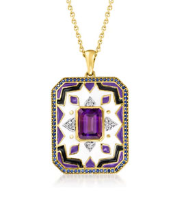 2.40 Carat Amethyst and .60 ct. t.w. Multi-Gemstone Pendant Necklace with Multicolored Enamel in 18kt Gold Over Sterling