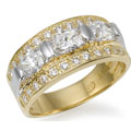 14K White Gold-Rhodium Dipped Designers three stones oval diamond ring 