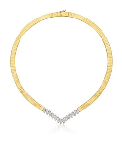 4.00 ct. t.w. Marquise Diamond Herringbone Necklace in 14kt Two-Tone Gold