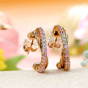 10K Rose Gold Pink Sapphire Diamond Stud Earrings
