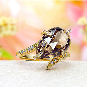 14K Yellow Gold Smoky Quartz Diamond Ring