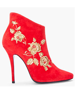 Red Anita Embroidered Suede Bootie 
