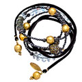 Aquamarine Hematite Beaded Suede Wrap Bracelet