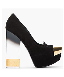 Black And Gold Suede Plexi_heeled Pumps