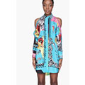 Versace Sky Blue Hippie Printed Silk Blouse Dress