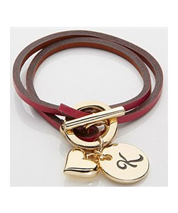 Raspberry Leather Wrap Personalized Charm Bracelet