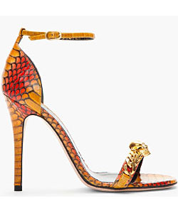 Burnt Yellow And Red Cobraskin Heeled Sandals