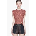 Kenzo Coral And Black Silk Ruffle Shirt