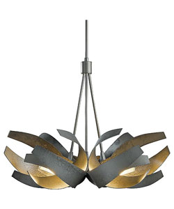 Hand blown glass and wrought iron hanging lamp