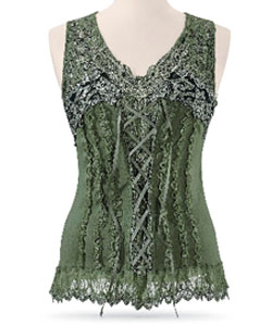 Green Corset-Style Knit Top