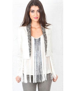 Cropped Blazer with Embellished Lapel