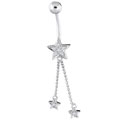 14K White Gold .06 ct tw Genuine Diamond Star with Dangle Stars Belly Ring