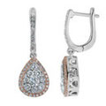 Diamond Teardrop Cluster Earrings 3/4 Carat (ctw) in 14K White and Rose Pink Gold