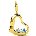 Three-Gem Heart Charm Round Aquamarine 18K Yellow Gold Charm with Diamond & Blue Topaz