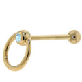 Solid 14KT Yellow Gold AQUA Gem DOORKNOCKER Tongue Ring