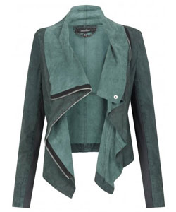 Muubaa Alexis Drape Suede Jacket in Cyan