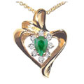 Tommaso Design(tm) Pear Shape 6x4mm Genuine Emerald and Diamond Heart Shaped Pendant