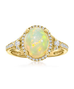 Ethiopian Opal and .33 ct. t.w. Diamond Ring in 14kt Yellow Gold
