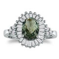3ct Oval Green Amethyst and Diamond Ring in 14k White Gold