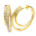 14k Gold Double Row Diamond Hoop Earrings - Inside Out Hoops