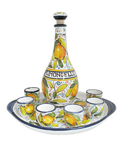 Abbiamo Tutto Italian Limoncello Ceramic Set: Bottle, Serving Tray and 6 Glasses