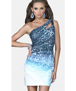 La Femme Blue Multi One Shoulder Cocktail Dress