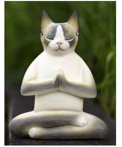 Cat In Meditation Wood Statue