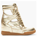 Marc By Marc Jacobs Metallic Gold Leather Cut_out Sneaker Wedges