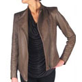 Morimoto Leather Asymmetrical Collar Jacket in Deer