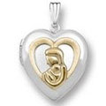14k White Gold "Two Tone" Mother & Child  Heart Locket