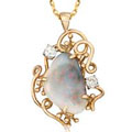 1960 Vintage Cabochon Opal, .50ct t.w. Diamond Pendant Necklace