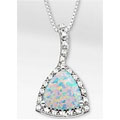  2-3/4 TGW Created Opal Trillion with White Sapphire Sterling Silver Pendant Necklace