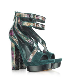 Green Suede and Reptile Platform Sandal