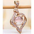 JeGem Rose Gold Over Sterling Silver Premium Grade Sweet Pink African Rose Quartz Pendant Jewelry