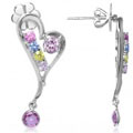 1.80 ct 18K Pink, Lavender, Blue & Yellow Sapphire White Gold Fancy Drop Earrings