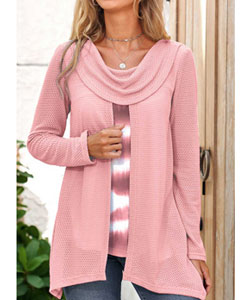 Pink Ombre Long Sleeve Faux Two Piece Sweatshirt