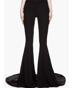 Black Silk Flared Train Runway Trousers