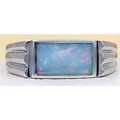 JeGem Sterling Silver Rainbow Fire Australian Black Opal Doublet (Boulder Opal) Men's Ring Jewelry