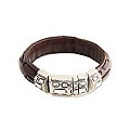 Men's sterling silver and leather bracelet, 'Woodsman' (Indonesia)