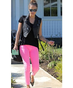 Low rise neon pink skinny jean