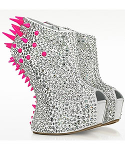 Neon Resin Spike and Crystal Suede Wedge