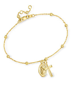 14kt Yellow Gold Virgin Mary and Cross Charm Bracelet