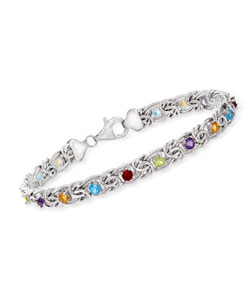 3.00 ct. t.w. Multi-Gemstone Byzantine Bracelet in Sterling Silver